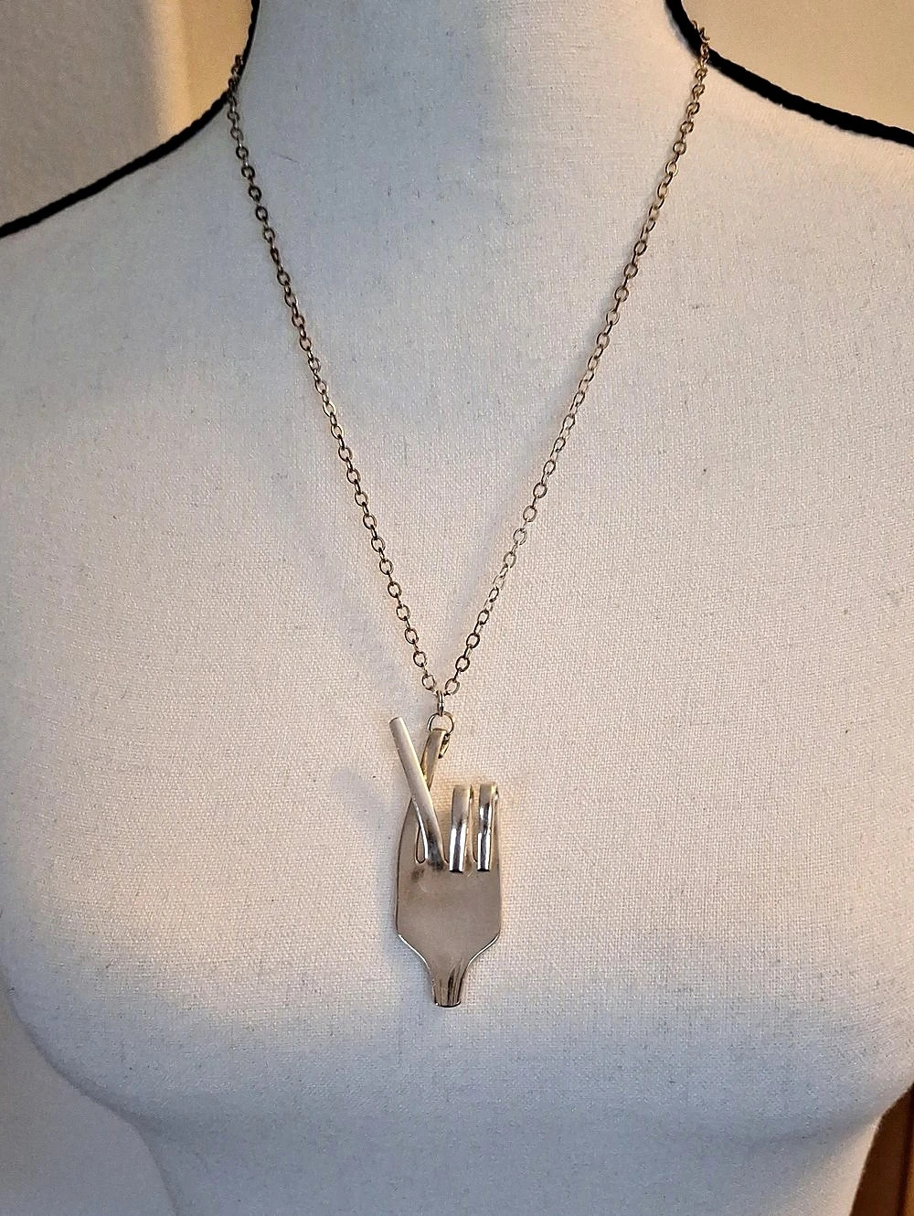 Vintage 101Fork Pendant Necklace in Silver